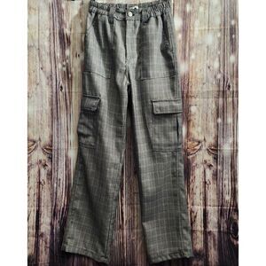 Pacsun Pants Mens Small Black Grey Plaid Cargo Pants Stretch‎ Elastic Waist